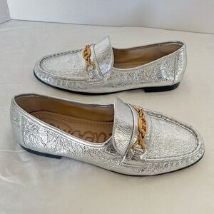 Sam Edelman Women's Lucca Loafers Silver with Chain Detail Size 9M